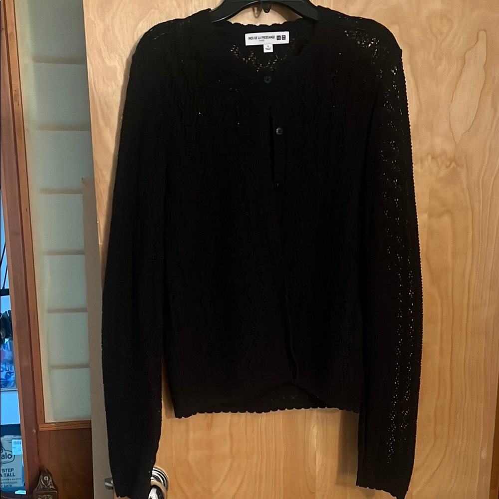 Ines de la Fressange/Uniqlo Black Pointelle Knit Cardigan